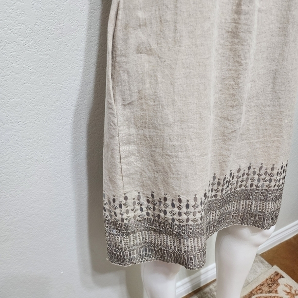EILEEN FISHER Organic Linen Dress Sequin  Natural Tan Silver Khaki Size 8 - Picture 12 of 15